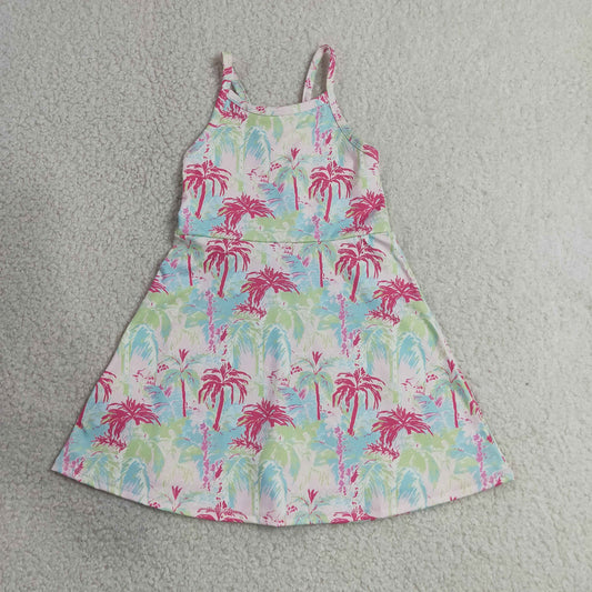 Sibling Baby Girls Strap Bows Flowers Yoga Active Shorts Knee Length Dresses