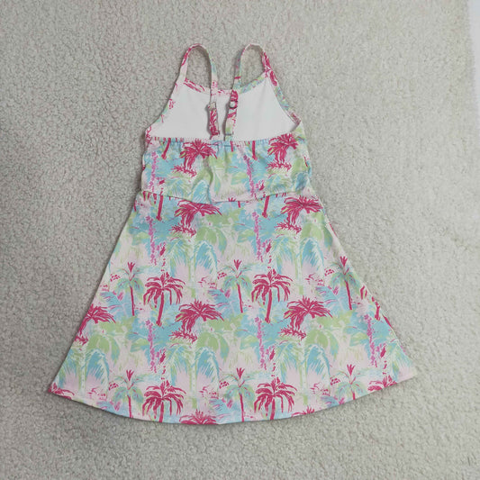 Baby Girls Strap Watercolor Beach Yoga Active Shorts Knee Length Dresses