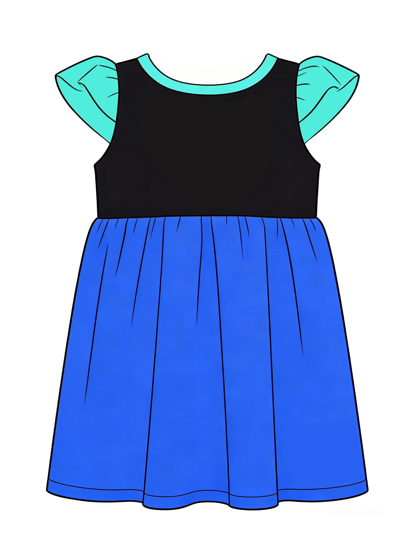Baby Girls Flutter Sleeve Black Blue Patchwork Knee Length Dresses Preorder