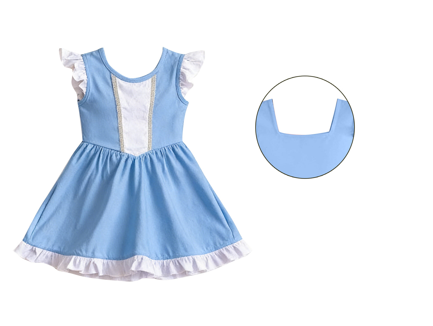 Baby Girls Flutter Sleeve Light Blue Ruffle Knee Length Dresses Preorder