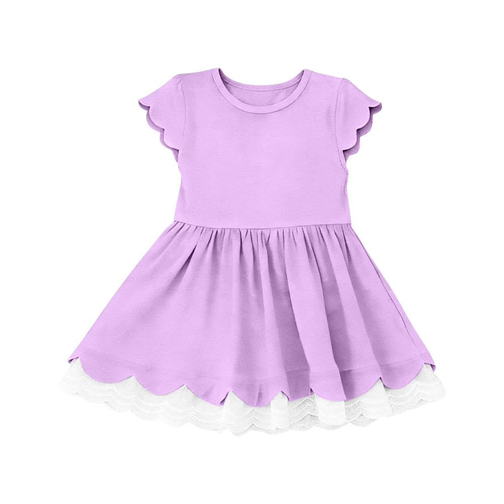 Baby Girls Flutter Sleeve Lavender Scallop Ruffle Knee Length Dresses Preorder