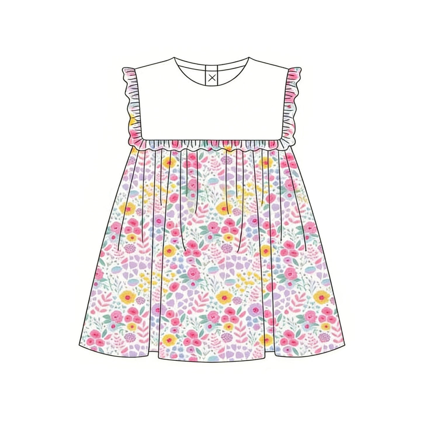 Baby Girls Sleeveless Colorful Flowers Knee Length Dresses Preorder