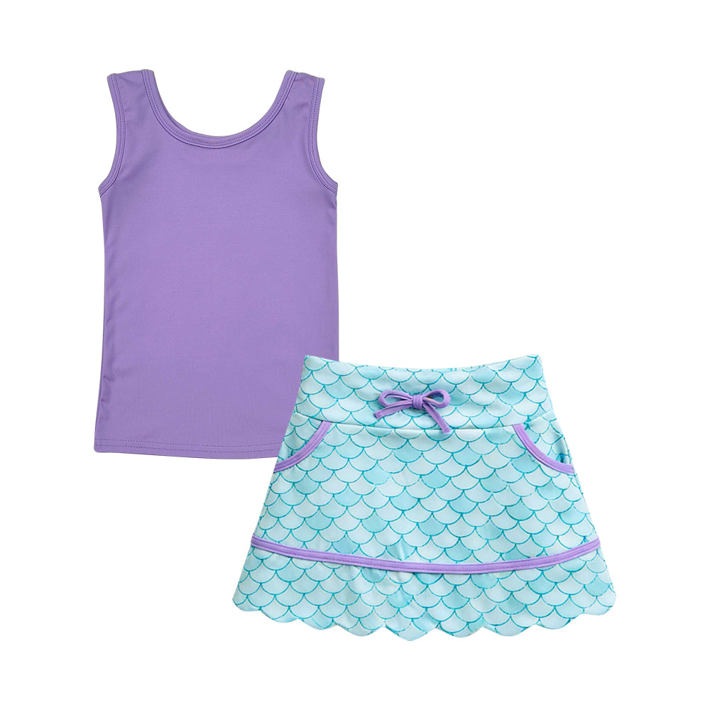 Baby Girls Vests Top Mermaid Pockets Skirt Shorts Yoga Active Clothes Set Preorder