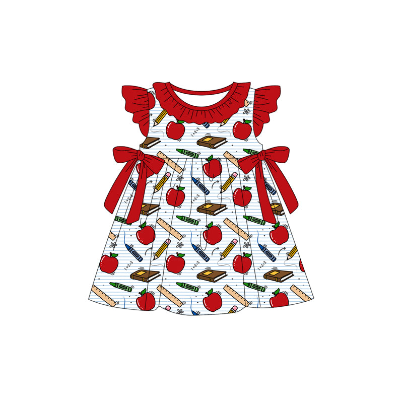 Baby Girls Apples Pencils Back to School Collar Knee Length Dresses Preorder
