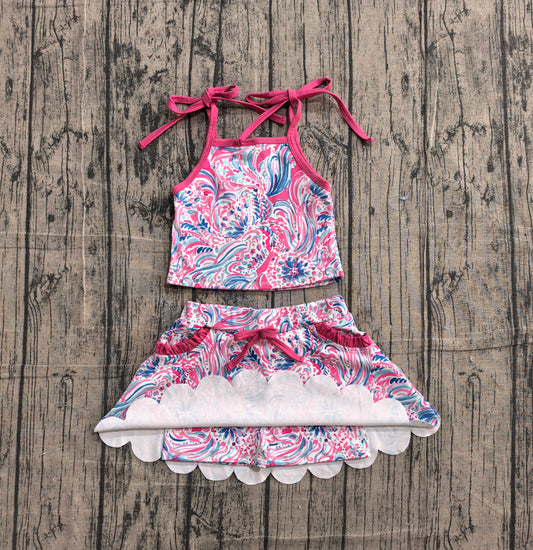 Baby Girls Strap Sea Plants Top Pockets Scallop Skirt Short Yoga Active Clothes Set Preorder