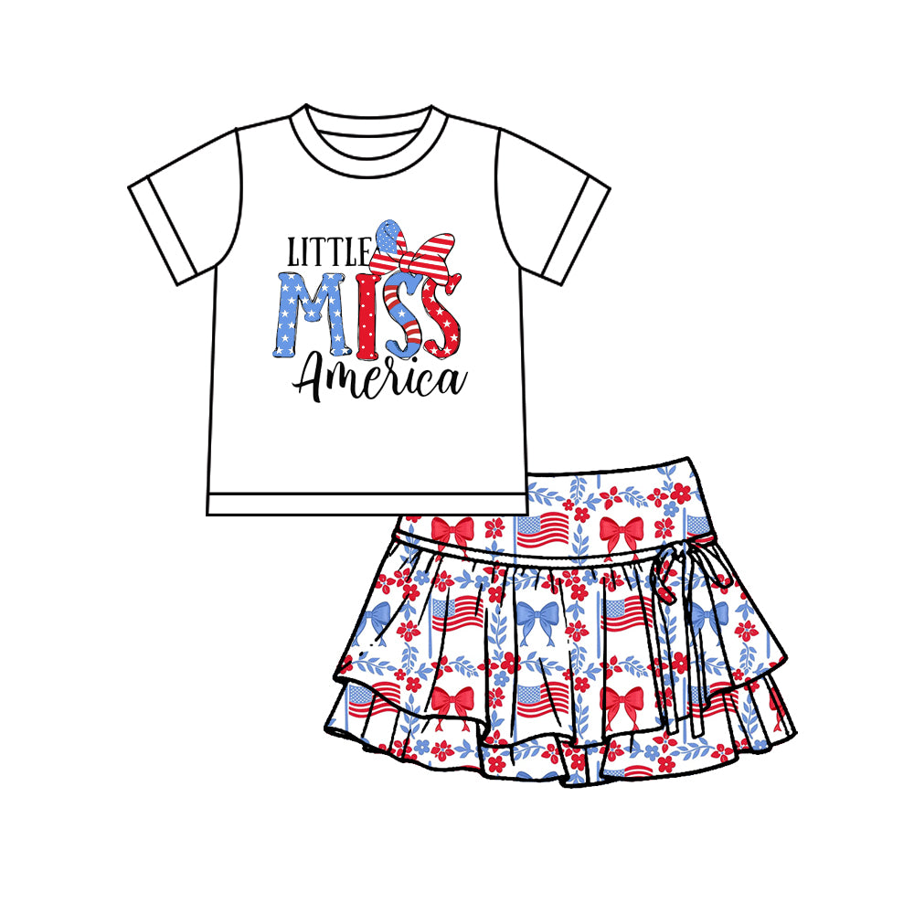 Baby Girls Miss America Top Yoga Active Skirt Shorts 4th of July Clothes Set Preorder