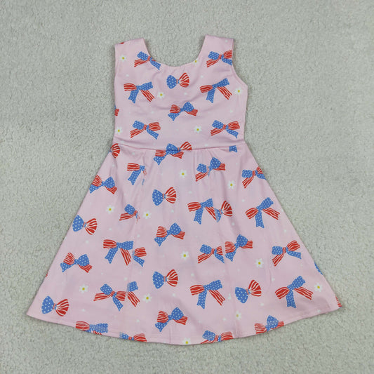 Baby Girls Flower Flag Bows 4th of July Yoga Active Shorts Knee Length Dresses