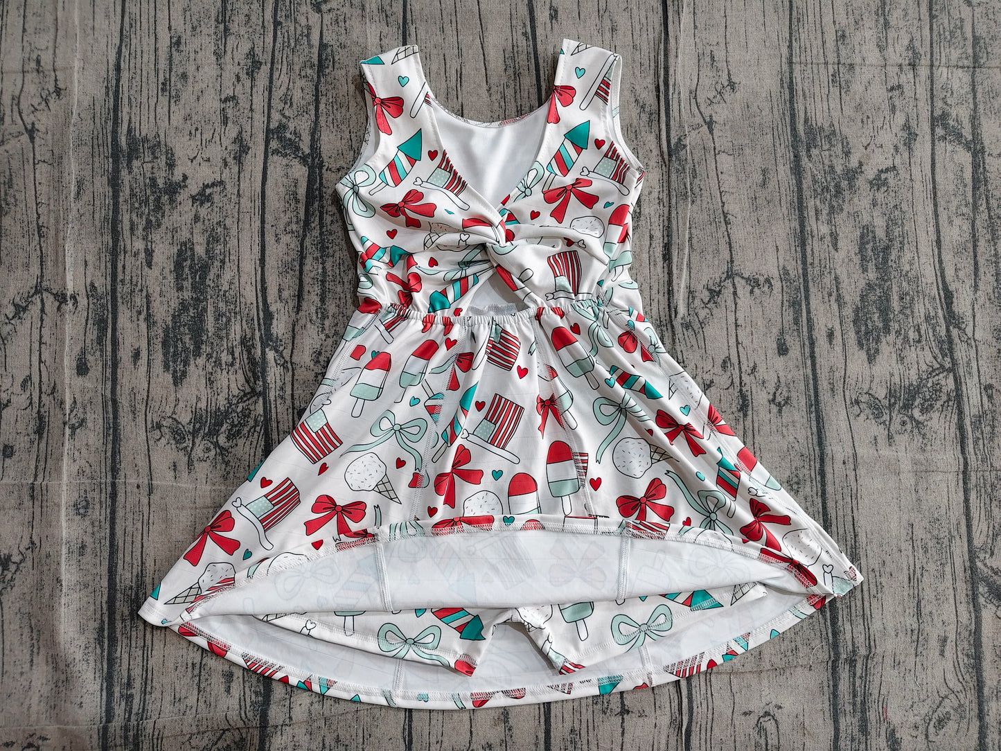 Baby Girls Popsicle Flag Bows Yoga Active 4th of July Shorts Knee Length Dress