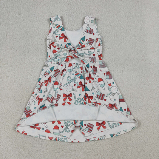 Baby Girls Popsicle Flag Bows Yoga Active 4th of July Shorts Knee Length Dress