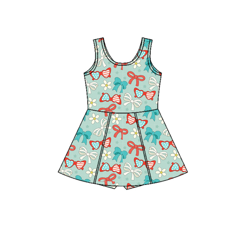 Baby Girls Flower Glass Bows Yoga Active 4th of July Shorts Knee Length Dress Preorder