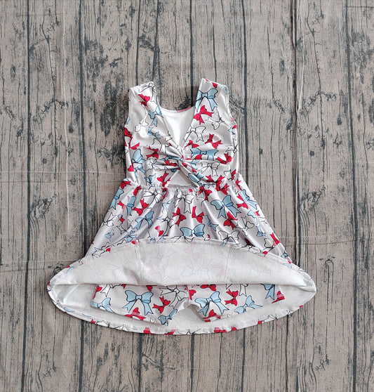 Baby Girls Red Blue Bows Yoga Active 4th of July Shorts Knee Length Dress Preorder