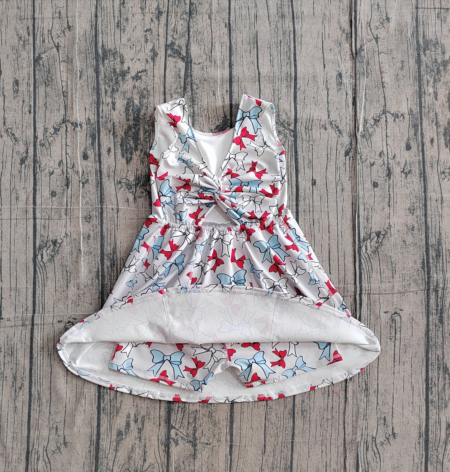 Baby Girls Red Blue Bows Yoga Active 4th of July Shorts Knee Length Dress