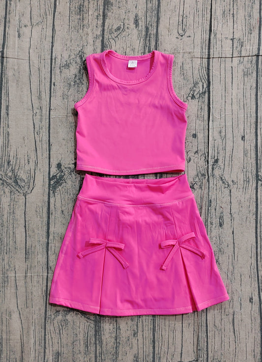 Baby Girls Pink Vest Top Bows Skirt Shorts Yoga Active Clothes Set Preorder