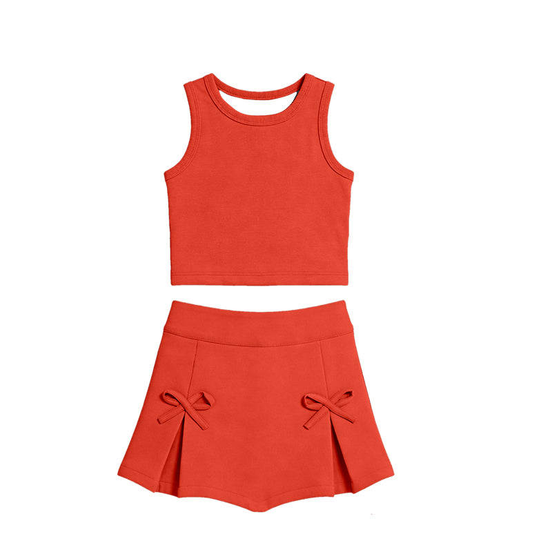Baby Girls Orange Vest Top Bows Skirt Shorts Yoga Active Clothes Set Preorder
