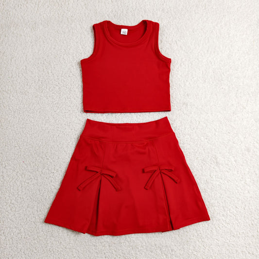 Baby Girls Red Vest Top Bows Skirt Shorts Yoga Active Clothes Set