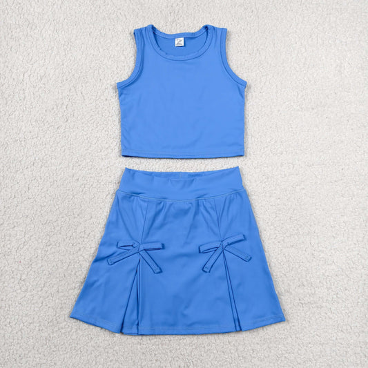 Baby Girls Hot Blue Vest Top Bows Skirt Shorts Yoga Active Clothes Set