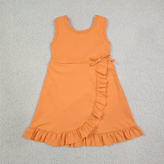 Baby Girls Orange Sleeveless Yoga Active Shorts Ruffle Knee Length Dresses
