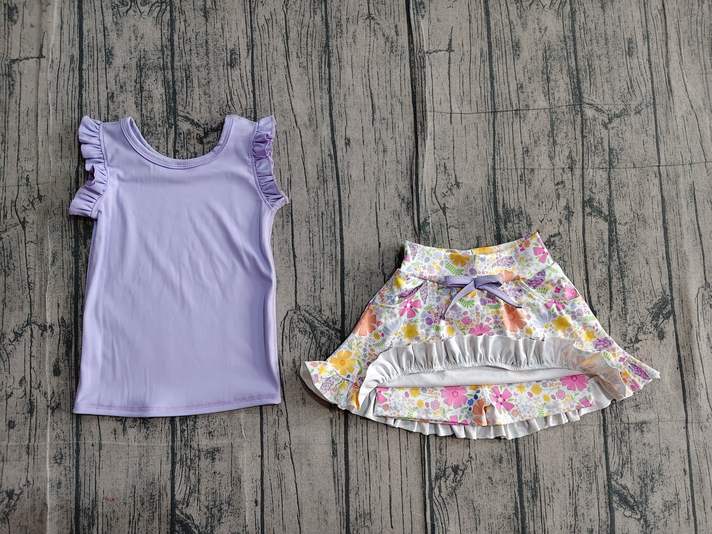 Baby Girls Purple Vest Colorful Floral Pockets Skirt Short Yoga Active Clothes Set