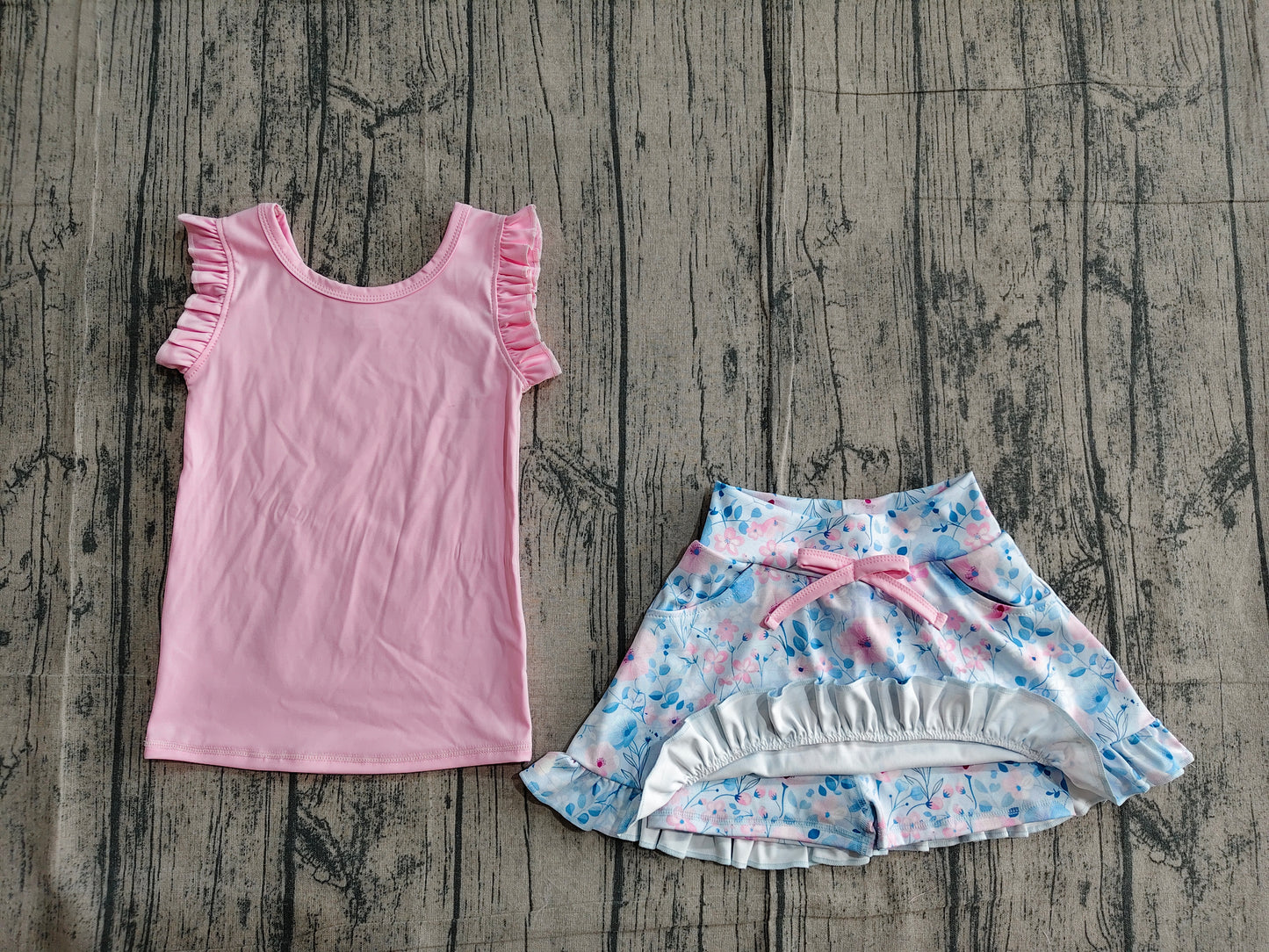 Baby Girls Pink Vest Colorful Floral Pockets Skirt Short Yoga Active Clothes Set