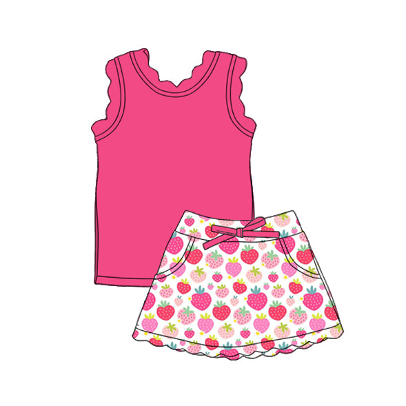Baby Girls Hot Pink Vest Colorful Floral Pockets Scallop Skirt Short Yoga Active Clothes Set Preorder