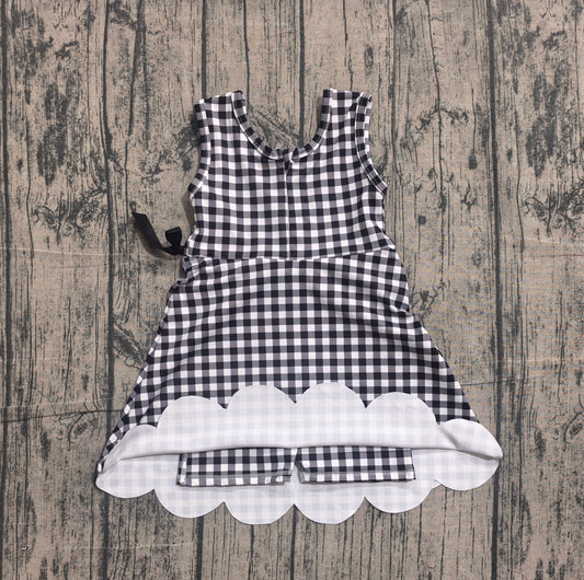 Baby Girls Black Checked Sleeveless Yoga Active Scallop Shorts Knee Length Dresses Preorder