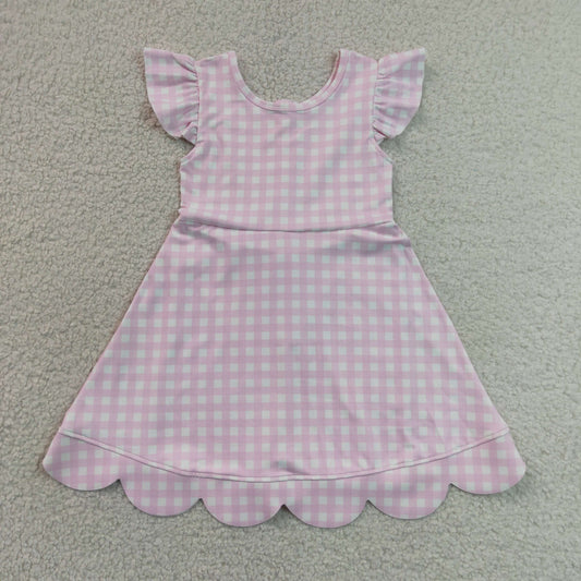 Baby Girls Pink Checked Yoga Active Short Scallop Knee Length Dresses