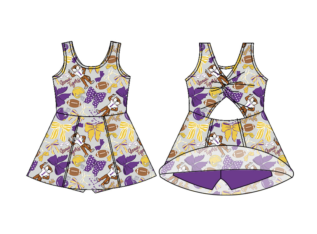 Baby Girls Footballs Bows Tigers Team Yoga Active Shorts Knee Length Dresses Preorder