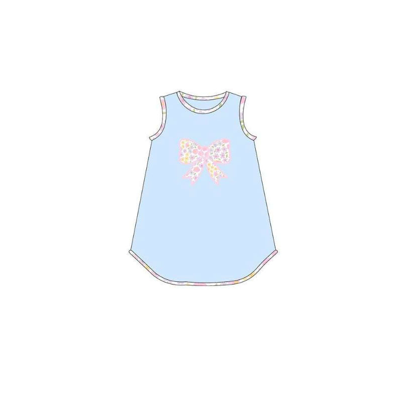 Baby Girls Sleeveless Light Blue Flower Bows Knee Length Dresses Preorder