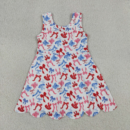 Baby Girls 4th of July Bows Yoga Active Short Scallop Knee Length Dress