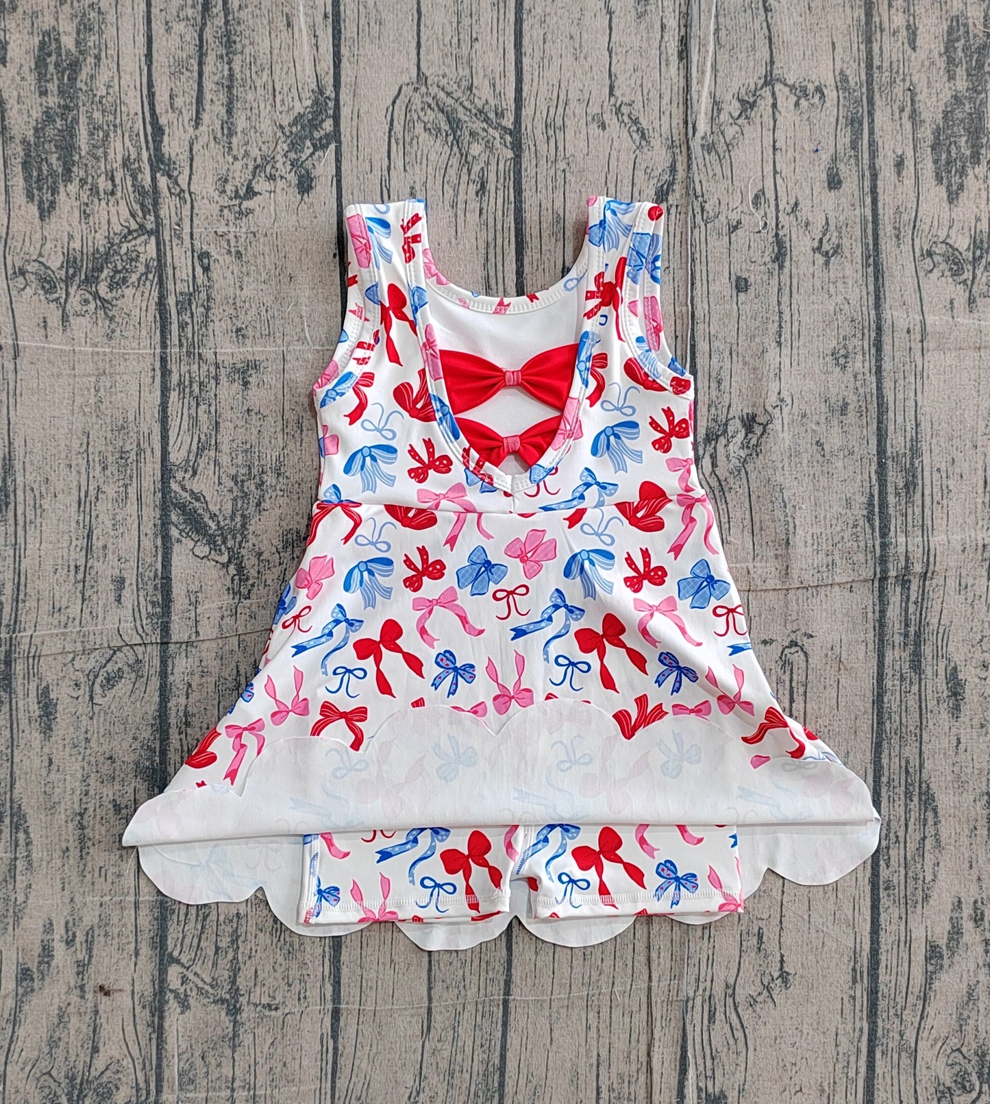 Baby Girls 4th of July Bows Yoga Active Short Scallop Knee Length Dress