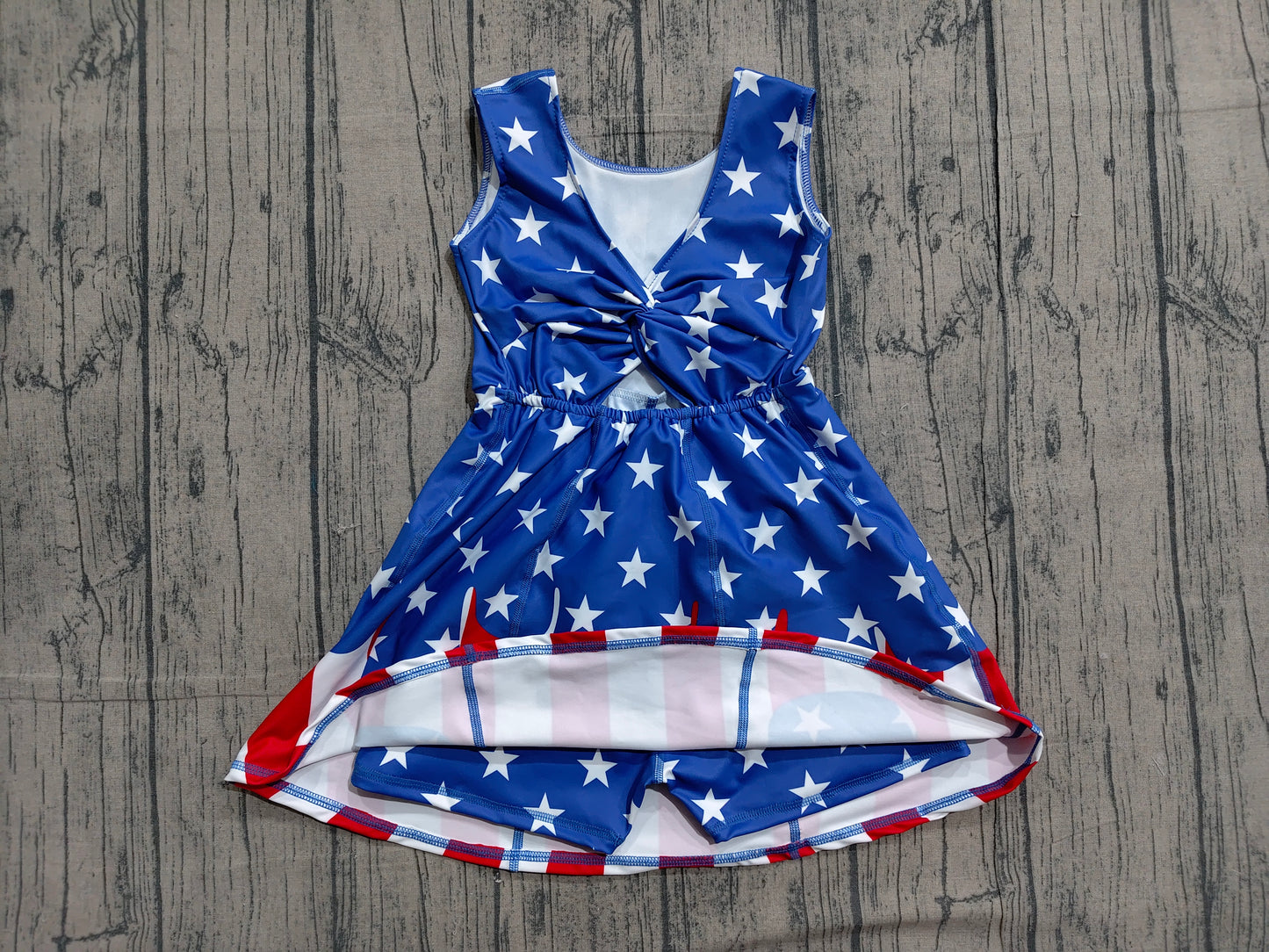 Baby Girls Stars Stripe Yoga Active Short 4th of July Knee Length Dress