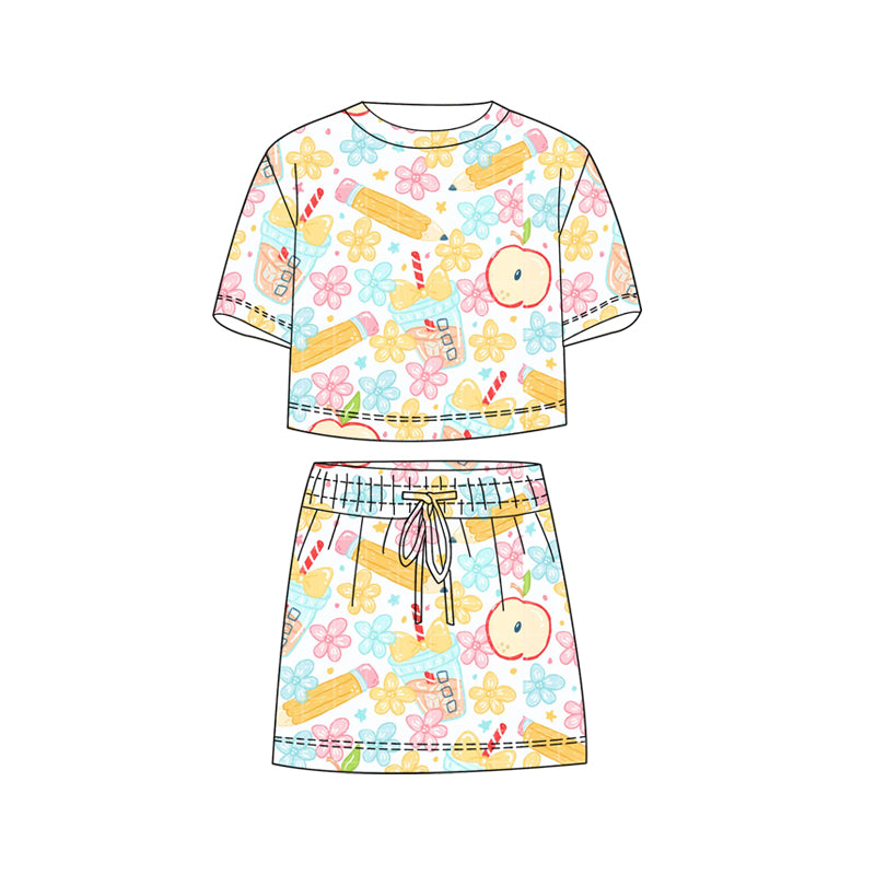 Baby Girls Colorful Flower Pencils Top Skirt Shorts Back to School Clothes Sets Preorder