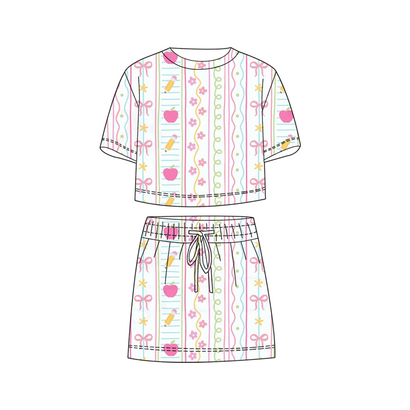 Baby Girls Colorful Flower Pencils Top Skirt Shorts Back to School Clothes Sets Preorder