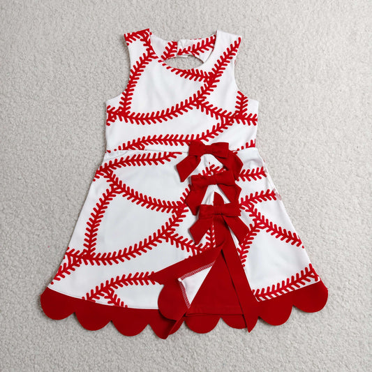Baby Girls Baseball Bows Team Yoga Active Short Scallop Knee Length Dress