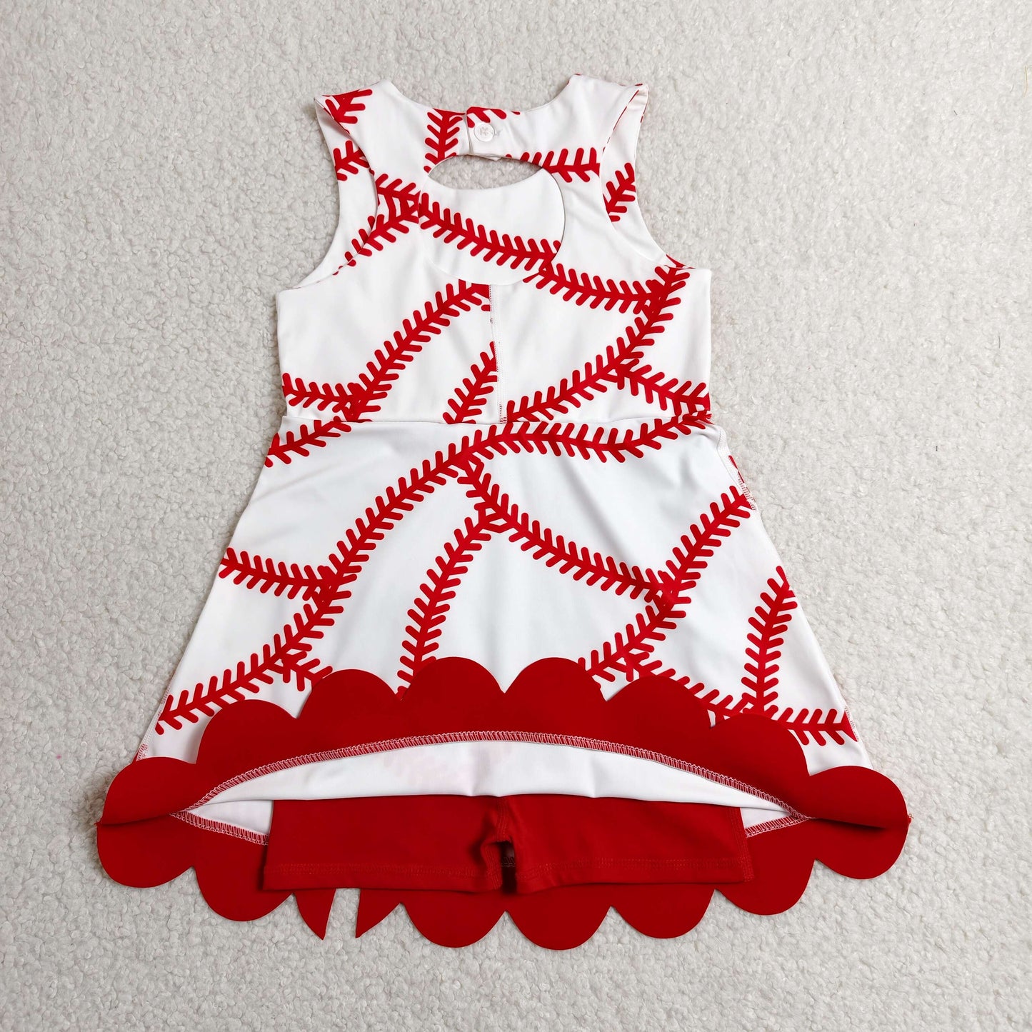 Sibling Baby Girls Sleeveless Baseballs Footballs Bows Scallop Yoga Active Shorts Dresses