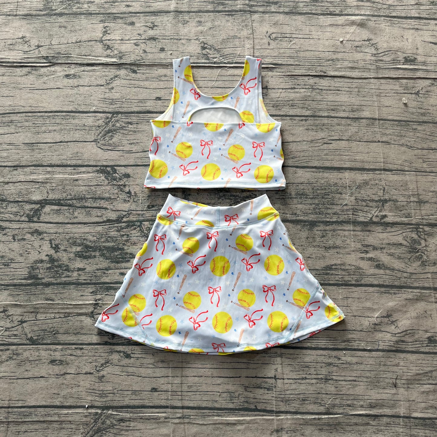 Baby Girls Bows Softballs Vests Top Skirt Short Team Yoga Active Clothes Set