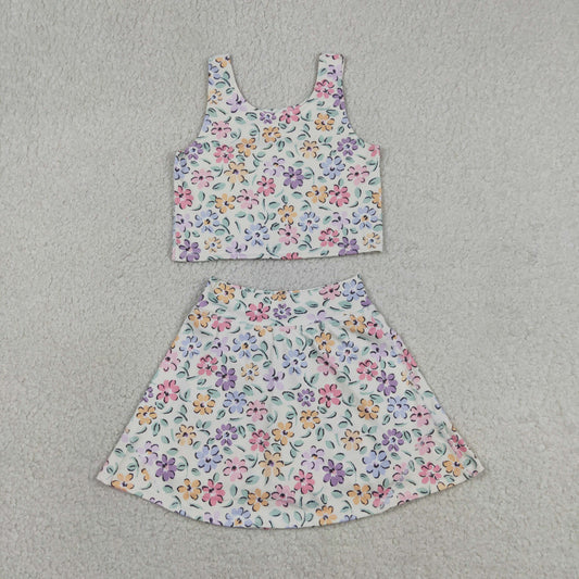 Baby Girls Colorful Flowers Vests Top Skirt Short Yoga Active Clothes Set