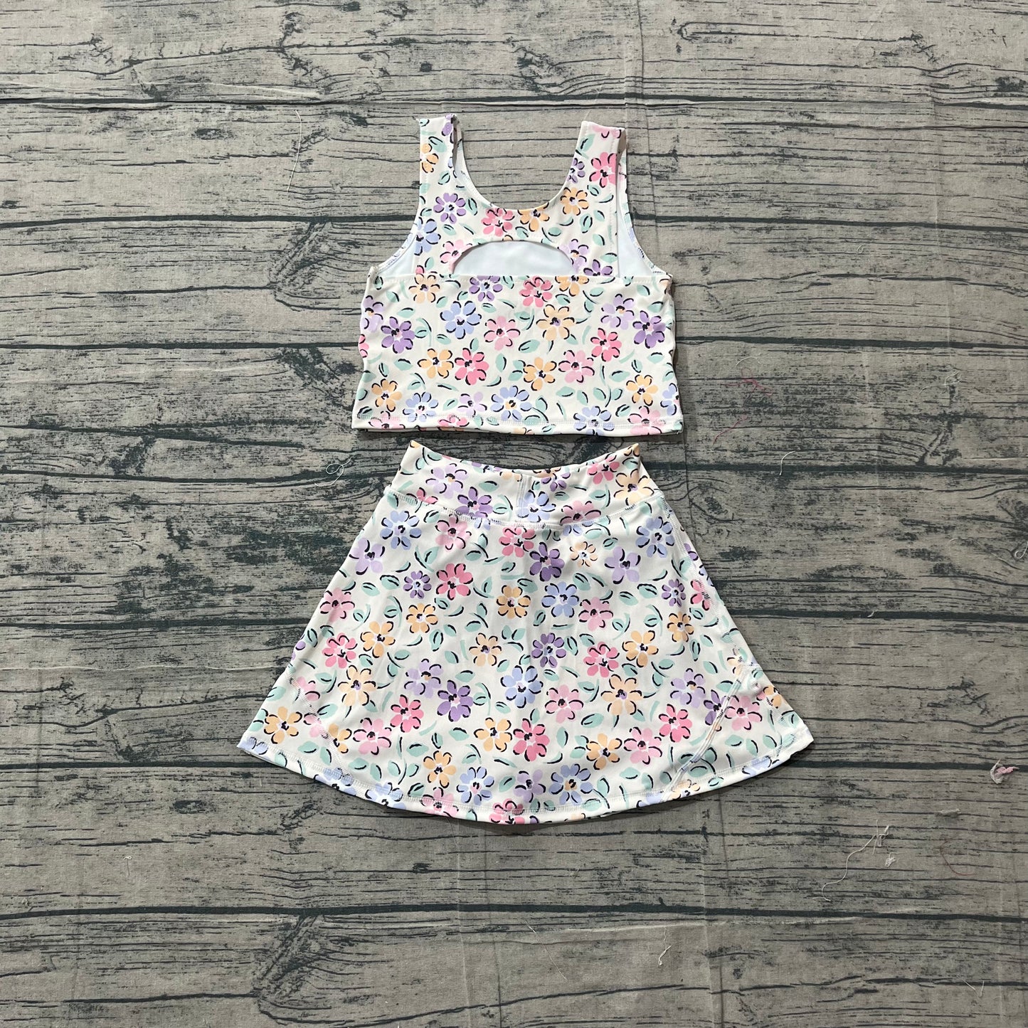 Baby Girls Colorful Flowers Vests Top Skirt Short Yoga Active Clothes Set