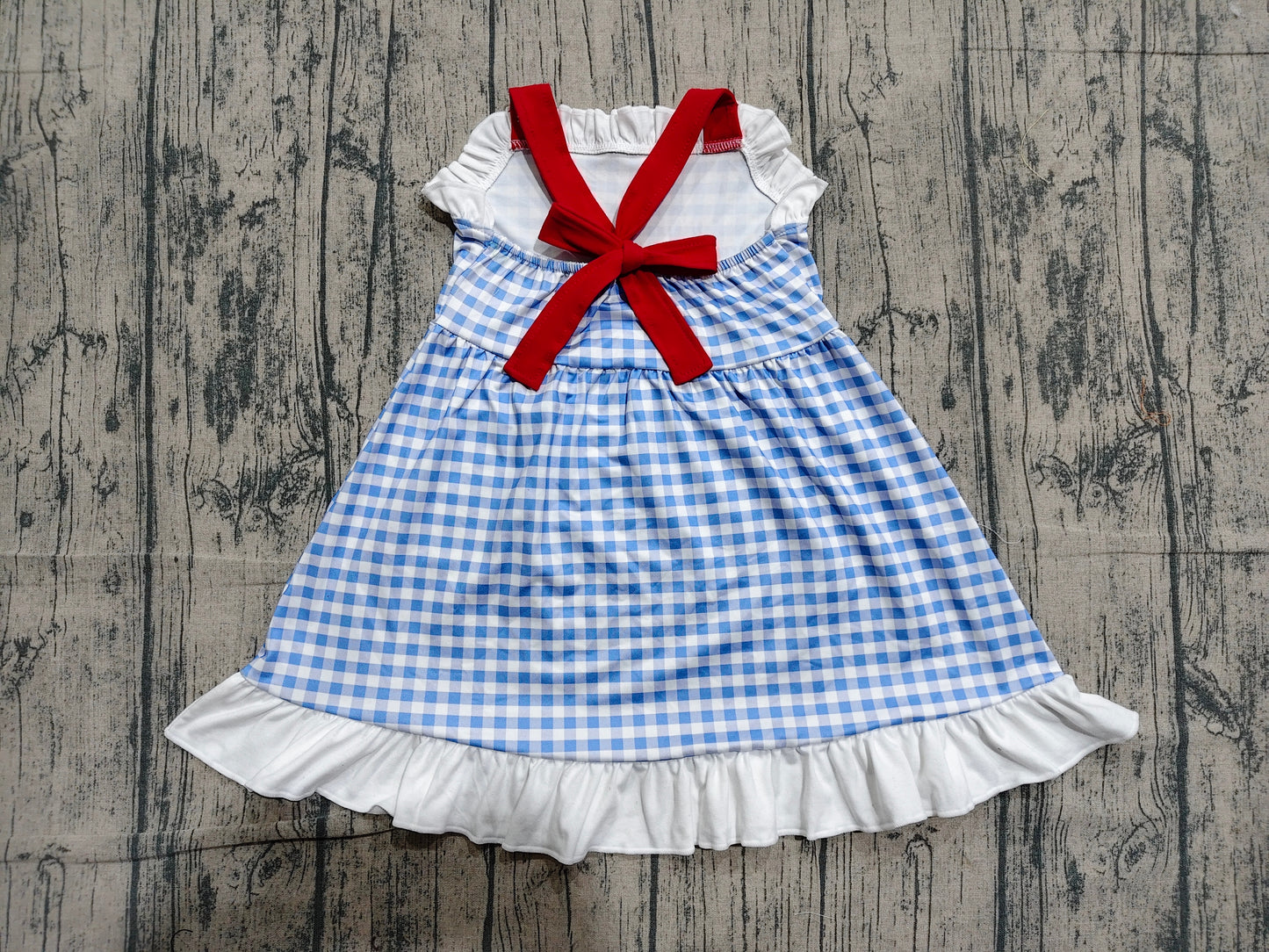 Baby Girls Strap Blue Checked Back Bows 4th of July Knee Length Dress