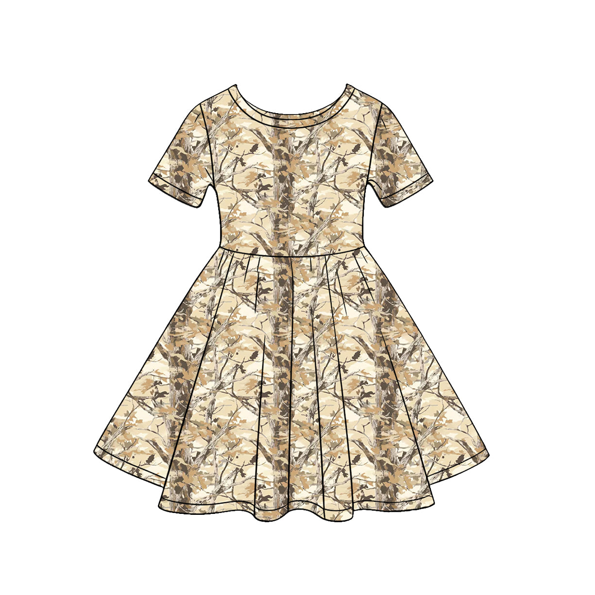 Baby Girls Short Sleeve Southern Leaves Camo Knee Length Dresses Preorder