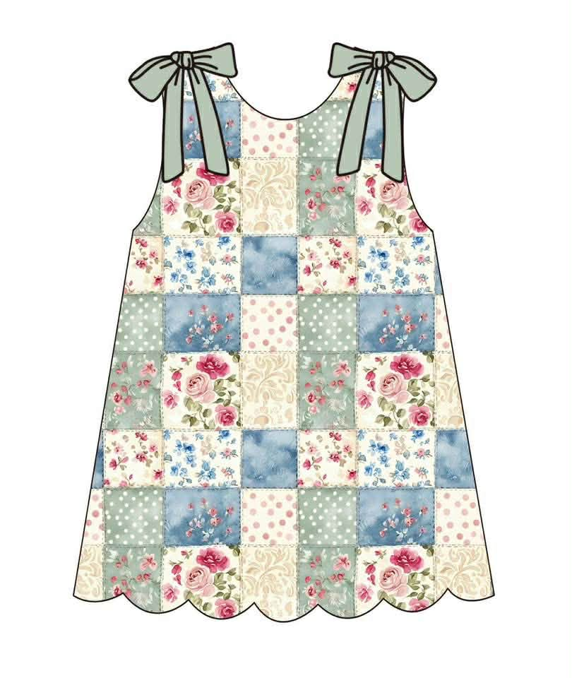Baby Girls Sleeveless Floral Checked Scallop Knee Length Dresses Preorder