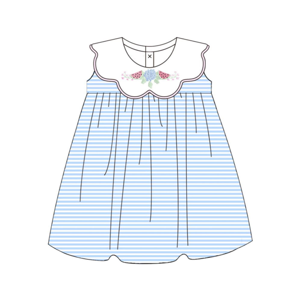 Baby Girls Sleeveless Blue Stripe Flower Watermelons Knee Length Dresses Preorder