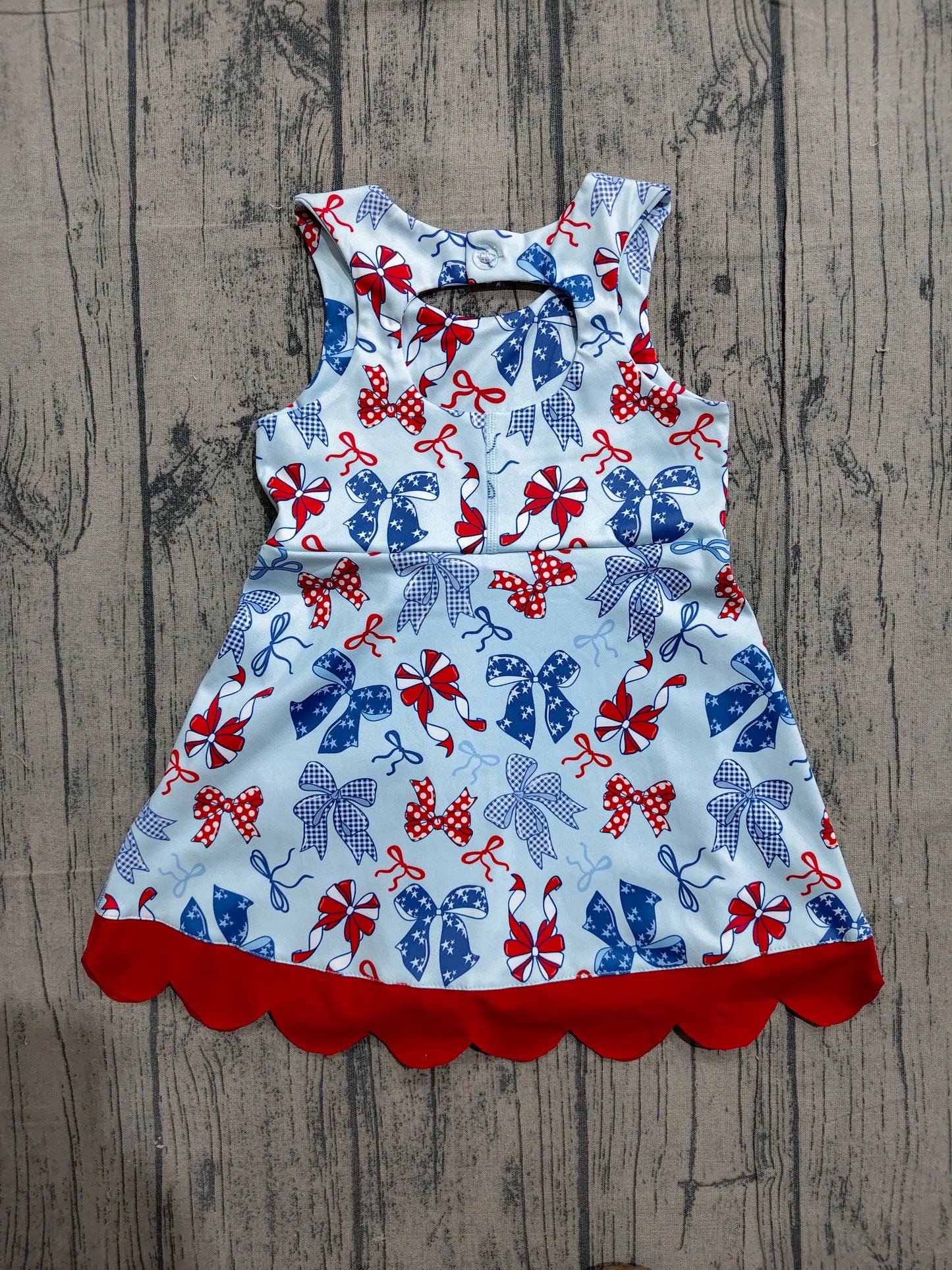 Baby Girls Bows 4th of July Yoga Active Short Bows Scallop Knee Length Dress