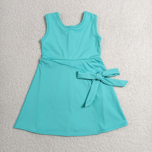 Baby Girls Blue Aqua Sleeveless Bows Yoga Active Short Knee Length Dress