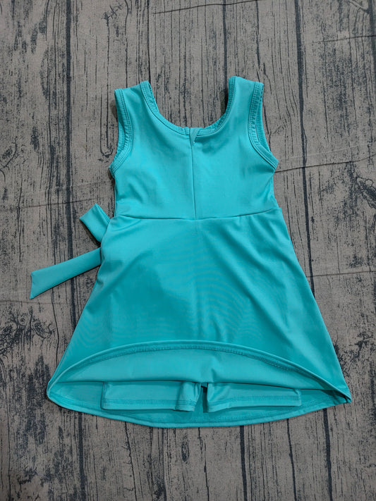 Baby Girls Aqua Sleeveless Bows Yoga Active Short Knee Length Dress Preorder