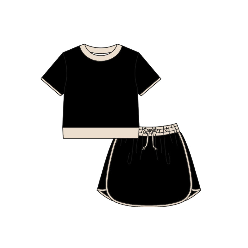 Baby Girls Black Top Skirt Shorts Cotton Clothes Sets Preorder