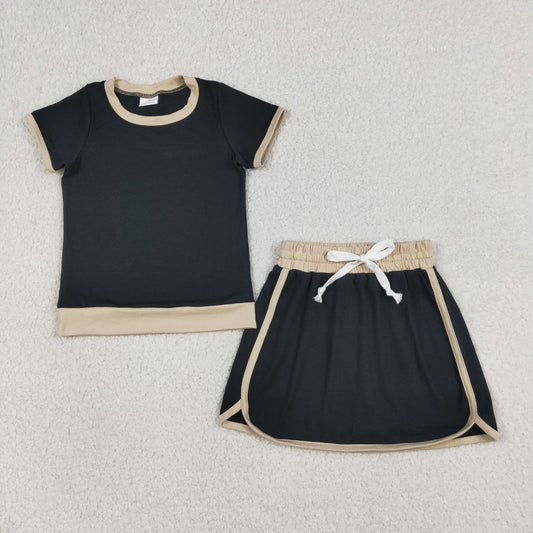 Baby Girls Short Sleeve Black Top Skirt Shorts Cotton Clothes Sets