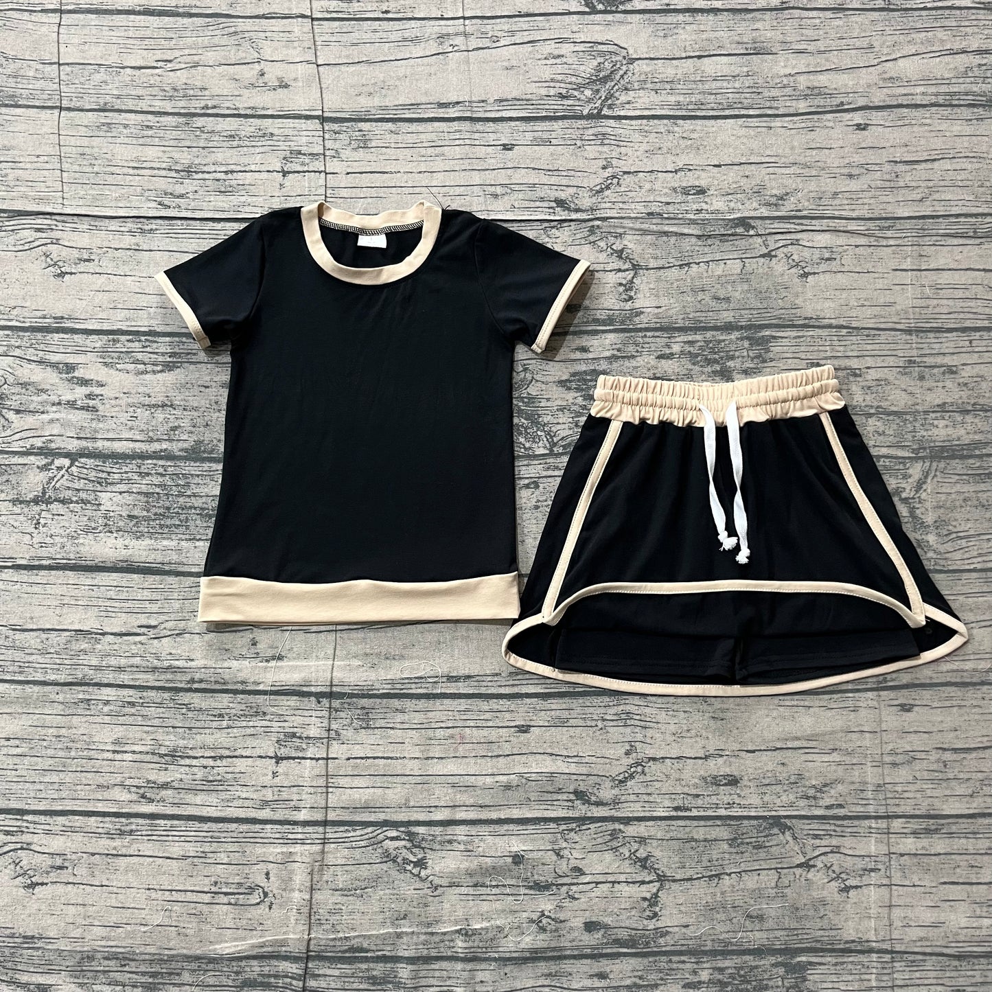 Baby Girls Short Sleeve Black Top Skirt Shorts Cotton Clothes Sets