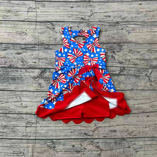 Baby Girls Flag Bows Stars 4th of July Yoga Active Scallop Short Knee Length Dress Preorder