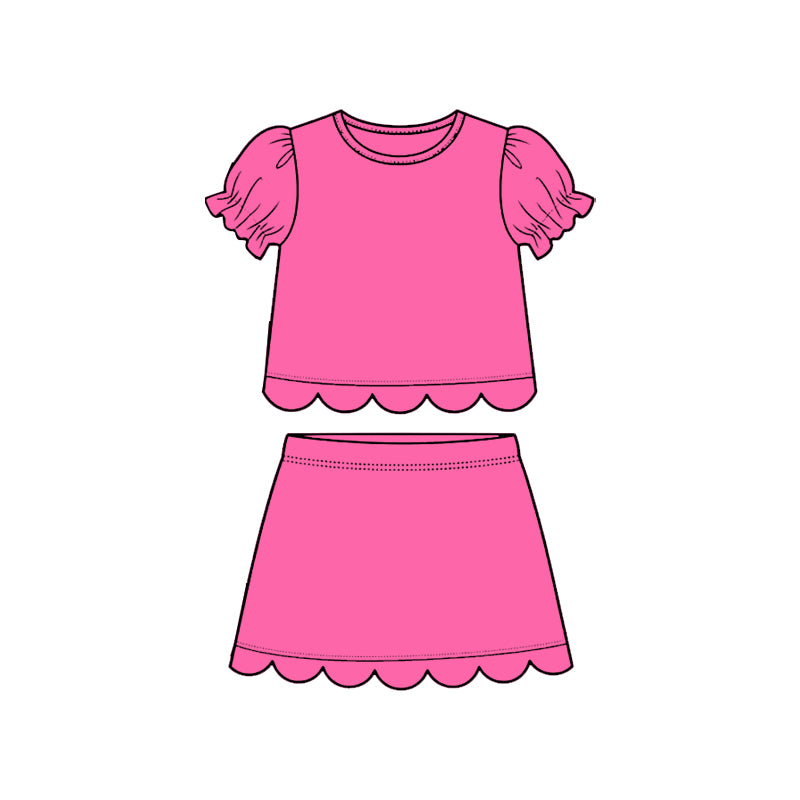 Baby Girls Rose Red Short Ruffle Sleeve Top Skirt Short Scallop Clothes Sets Preorder
